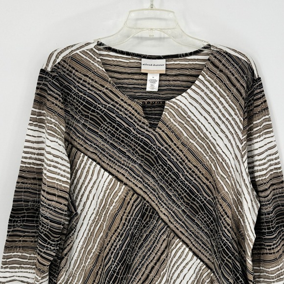 Alfred Dunner Woman 1X V-Neck 3/4 Sleeve Tunic Top Abstract Stripe Print Artsy - Picture 2 of 12